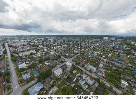 Aerial View Of Irbit City. Russia, Sverdlovsk Region, Summer, Cloudy Day