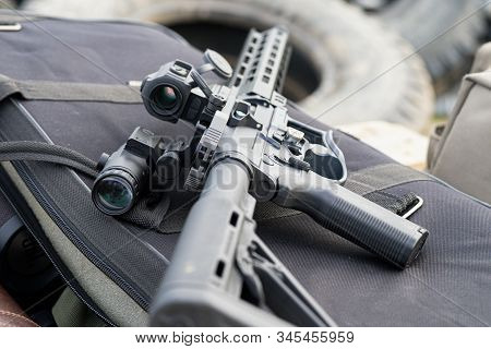 Modern Ar15 Rifle With A Sight Aim