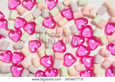 Heart Shaped Lollipops And Colorful Marshmallow Candies