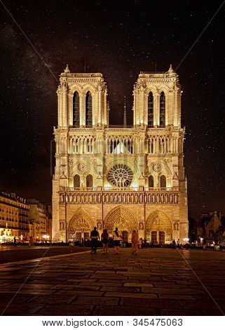 Notre Dame De Paris Cathedral At Night
