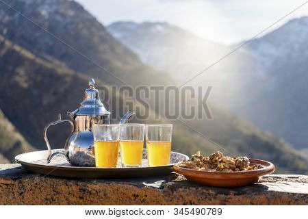Famous Moroccan Mint Tea And Silver Kettle In High Atlas Mountains,