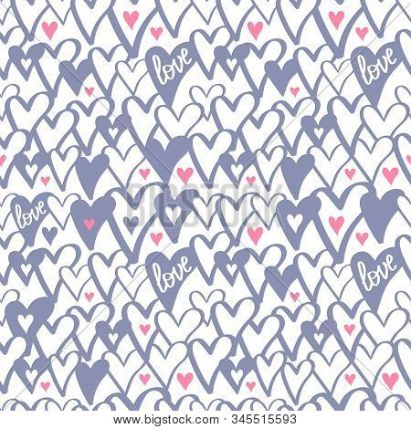 Simple Hearts Seamless Vector Pattern. Valentines Day Background. Flat Design Endless Chaotic Textur