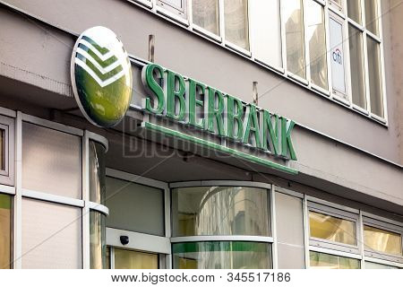 Ostrava, Czechia - January 17, 2020: The Logo Of The Russian Sberbank Bank In Ostrava, Czech Republi