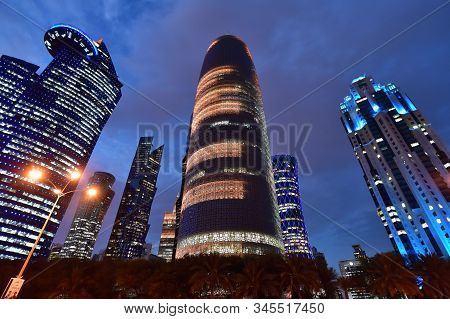 Doha, Qatar - Nov 18. 2019. Dohas Al Dafna Area With The High-rises Buildings