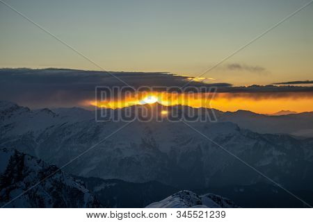 Sunrise From The Summit Of A Himalayan Mountain