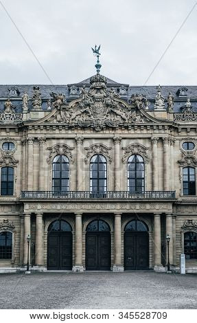 Front View Of The Baroque Palace 'würzburg Residence'. A Tourist Travel Location In Wuerzburg, Germa