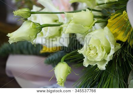 Detail Closeup Of Original Bouquet In Vintage Style On A Dark Background, Selective Focus