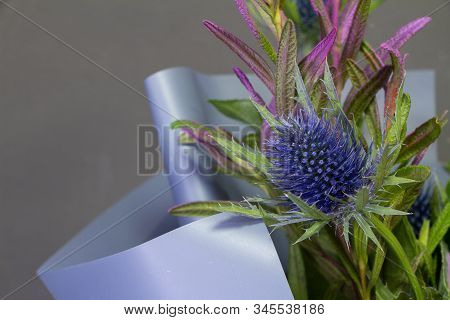 Detail Closeup Of Original Bouquet In Vintage Style On A Dark Background, Selective Focus