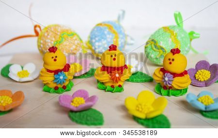 Easter Eggs On Wooden Background. Easter Eggs. Happy Easter Card. Multi-colored Easter Eggs. Easter 