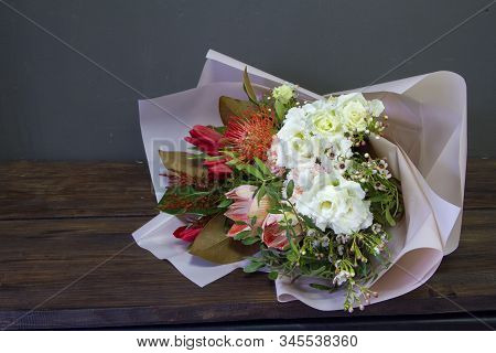 The Original Bouquet In Vintage Style On A Dark Background, Selective Focus