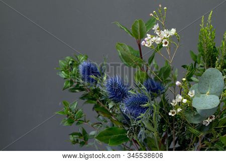Detail Closeup Of Original Bouquet In Vintage Style On A Dark Background, Selective Focus