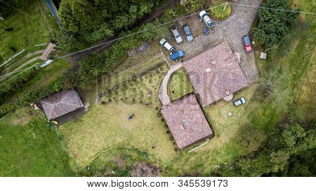 Aerial View Of Beautiful Country House, Mojanda Ecuador