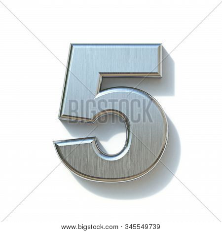 Brushed Metal Font Number 5 Five 3d Render Illustration Isolated On White Background