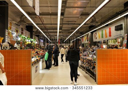 Oporto, Portugal- December 31, 2019: Portuguese People Buying Fresh Food At The Provisional Market O