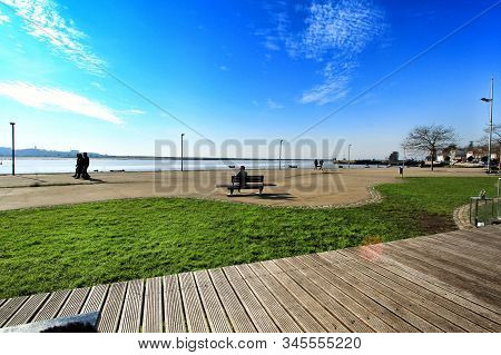 Oporto, Portugal- January 1, 2020: Promenade On The Banks On The Douro River In Oporto, Portugal