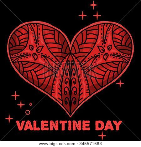 Heart Ornamental Pattern Red On Black Background