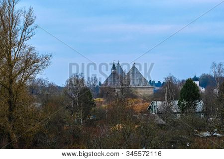 landscape with a picture of a fortress in Staraya Ladoga, Russia