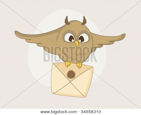 fliegende Eule mit einem Umschlag