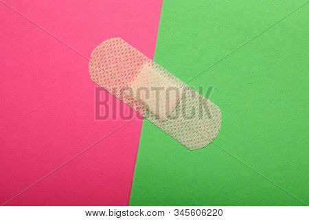 Sticking Plaster On Color Background, Top View