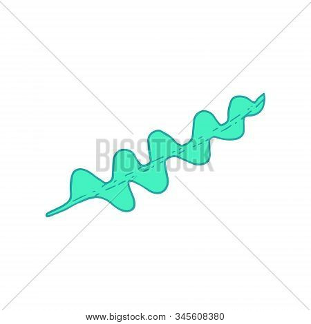 Fishbone Plant Leaf Epiphyllum Anguliger. Line Art Doodle Sketch. Mint Green On White Background. Pi