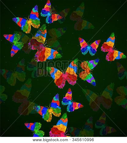 Abstract Background With Butterfly Of Colorful Triangles, Polygonal Geometric Structure. Vector Desi
