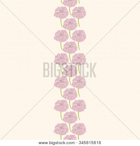 Vector Seamless Vertical Banner With Pink Geranium Flowers. Perfect For Stationary, Wedding Invitati