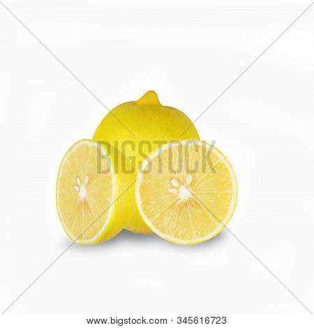 Three Ripe Lemons Isolated On White Background With Clipping Path.