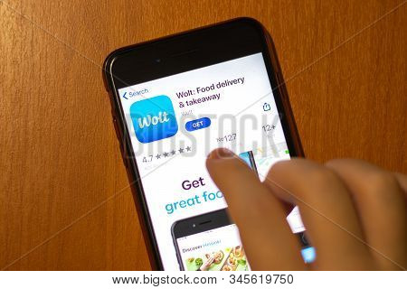 Los Angeles, California, Usa - 17 January 2020: Mobile Phone In Hand With Wolt App Logo On Screen Cl