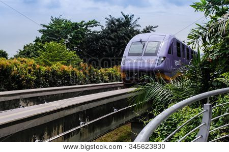 Singapore-28 Nov 2017:singapore Sentosa Island Shuttle Train In The Forest View