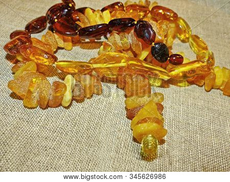 Beautiful Amber Beads. Gift Favorite. Amber Is A Fossil Resin, Solidified Juice Of Ancient Coniferou