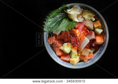 Mix Sushi Donburi In Bowl , Japanese Food