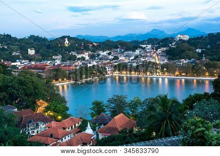 Kandy Lake And Kandy City Aerial Panoramic View From Arthurs Seat Kandy City Viewpoint, Sri Lanka