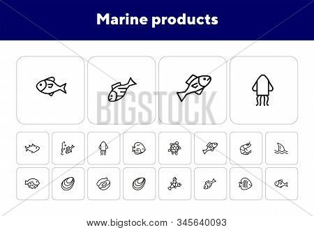 Marine Products Icon Set. Seafood Concept. Vector Illustration Can Be Used For Topics Like Seafood, 