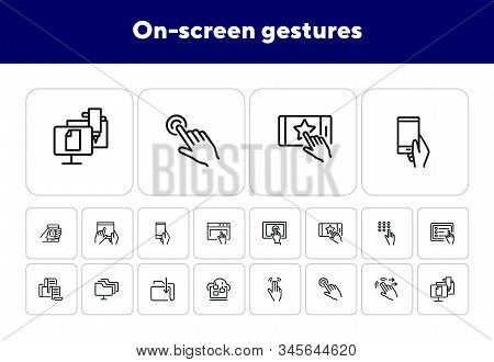 On-screen Gestures Line Icon Set. Double Tap, Swipe, Hand. Modern Technology Concept. Can Be Used Fo