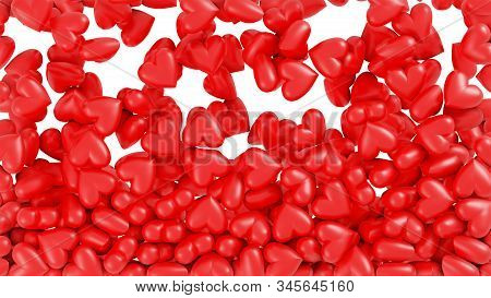 3d Illustration Of Screen Almost Full Of Large And Swet Red Hearts With A White Background
