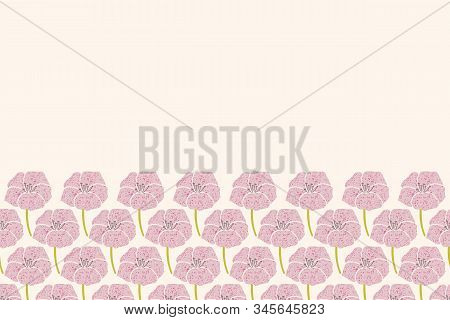 Vector Seamless Border With Pink Geranium Flowers. Perfet For Stationary Wedding Invitations And Tha