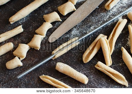 Making Whole Wheat Flour Pasta Maccheroni From Puglia, Italy