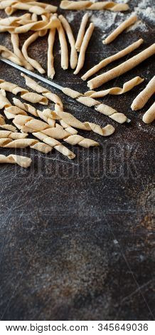 Making Whole Wheat Flour Pasta Fusilli Al Ferro Close Up