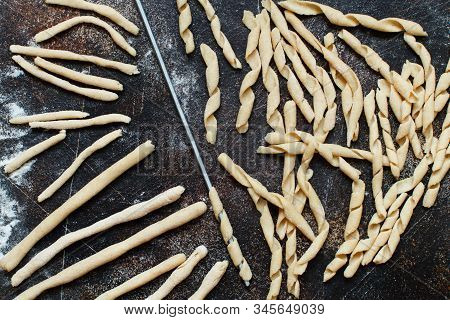 Making Whole Wheat Flour Pasta Fusilli Al Ferro Close Up