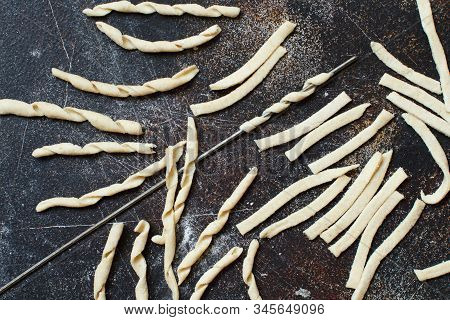 Making Whole Wheat Flour Pasta Fusilli Al Ferro Top View