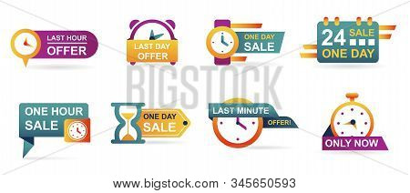 Set Of Sale Countdown Badges And Stickers. Last Minute Offer Banner, One Day Sales And 24 Hour Sale.