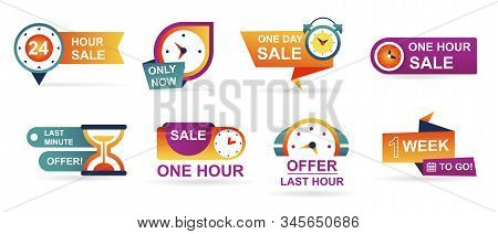 Set Of Sale Countdown Badges And Stickers. Last Minute Offer Banner, One Day Sales And 24 Hour Sale.