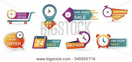 Set Of Sale Countdown Badges And Stickers. Last Minute Offer Banner, One Day Sales And 24 Hour Sale.