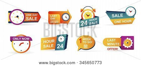 Set Of Sale Countdown Badges And Stickers. Last Minute Offer Banner, One Day Sales And 24 Hour Sale.