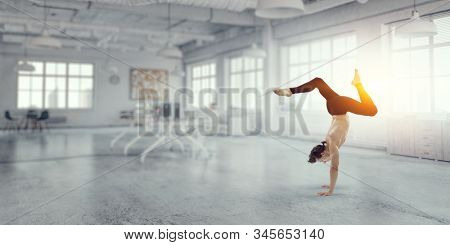 Dancer guy doing onehand stand. Mixed media