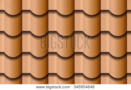 Seamless Texture Of Ceramic Waves Roof Top Background. Repeating Pattern Of Traditional Beige Clay R