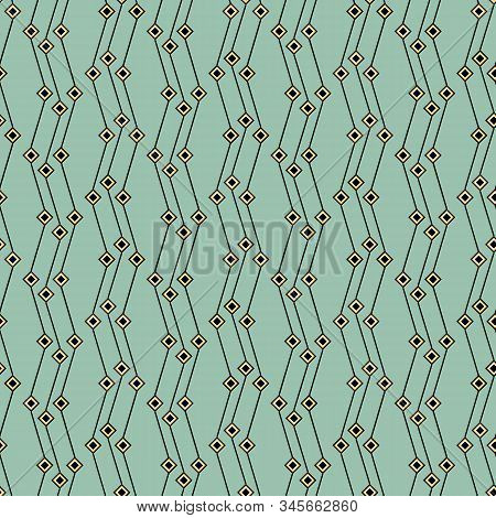 A Simple Art Deco Geometric Pattern With Zig Zag Lines And Square Shapes On A Aqua Background. Unise