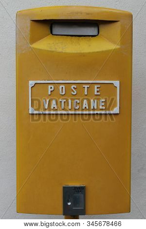 Yellow Post Box In Vatican City Rome Italy Attached To The Wall Known As  Poste Vaticane