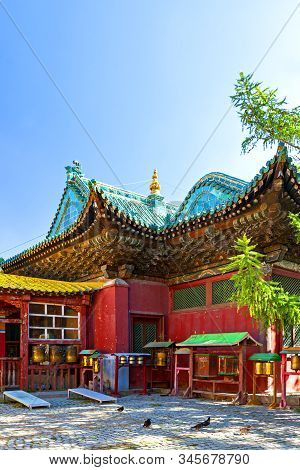 Ulan Bator, Mongolia - August 24, 2016: View Of The Gandantegchinlen Monastery, The Center Of Mongol