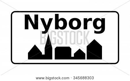 Nyborg City Road Sign In Denmark With A White Background